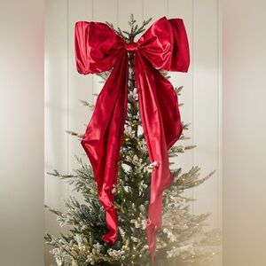 New Anthropologie Red Satin Bow Christmas Tree Topper Valentines Decor